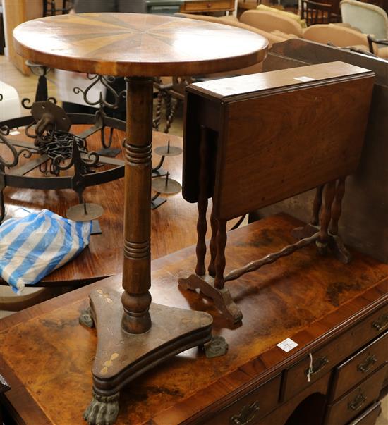 A Regency parquetry inlaid circular topped wine table, and a Victorian Sutherland table W.40cm and W.52cm